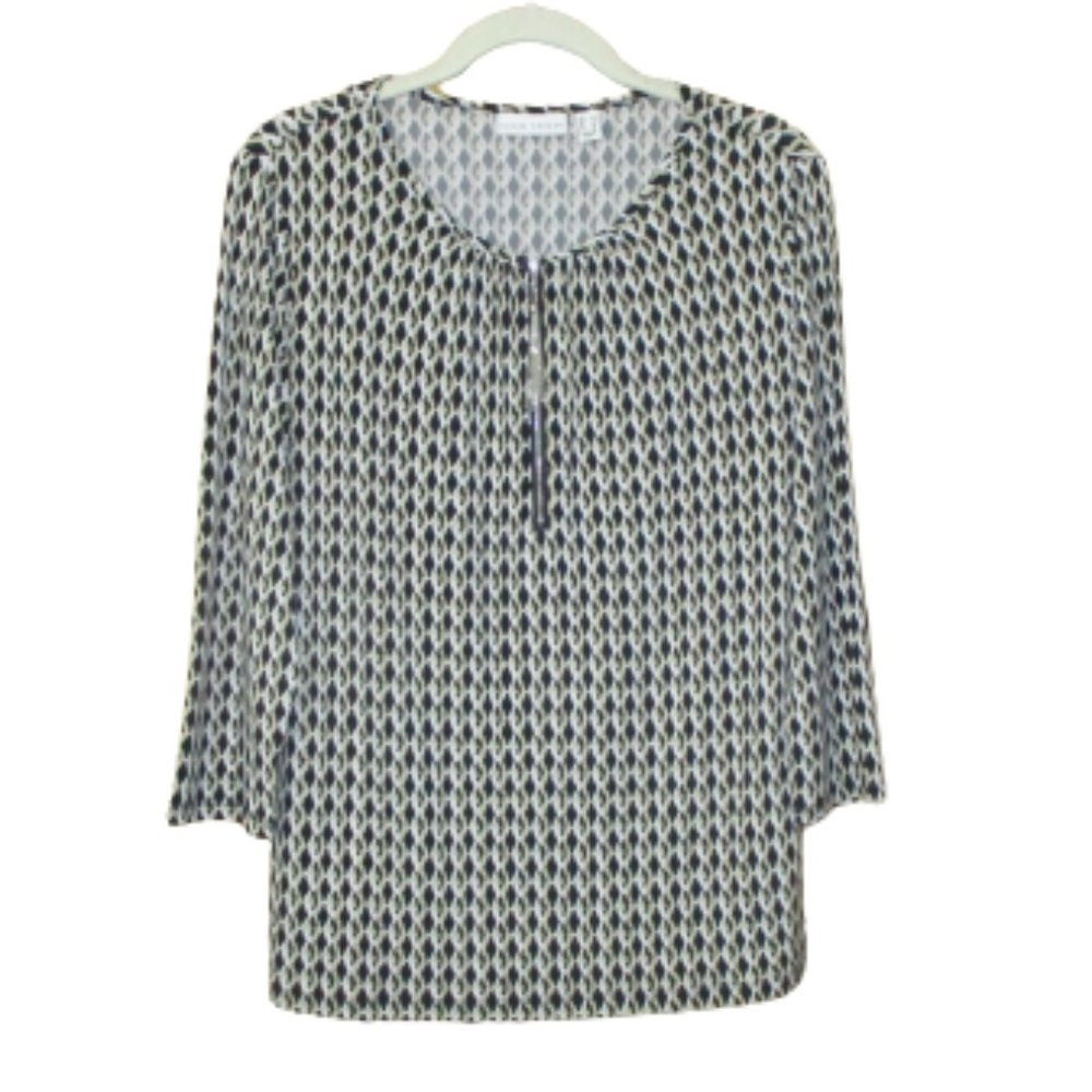 Susan Graver Printed Liquid Knit Half Zip Top S